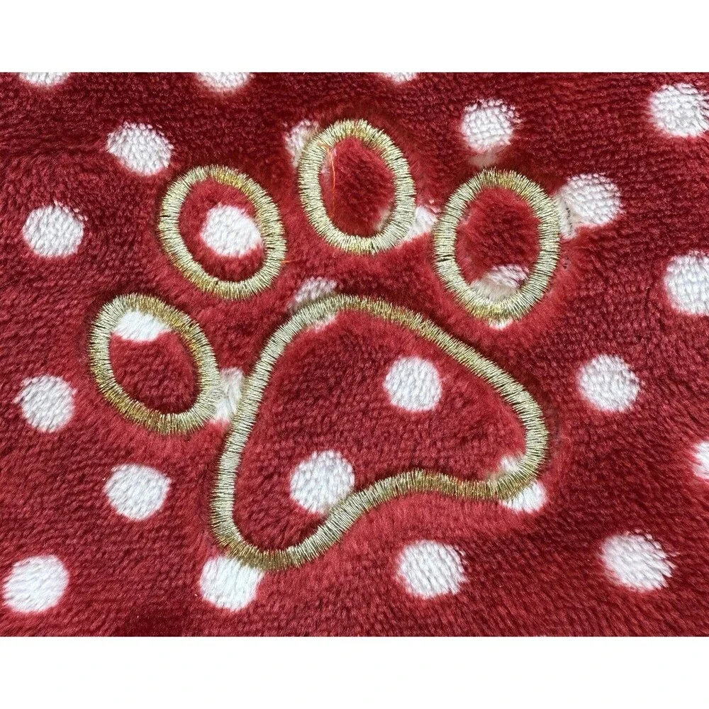 Plush Dog Christmas Stocking 18” Red White Velvet Gray Trim Gold Embroid…